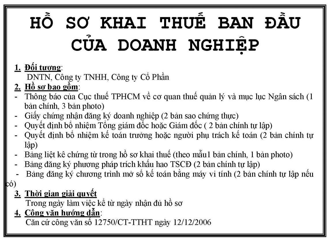 Hồ sơ khai thuế ban đầu cho các doanh nghiệp